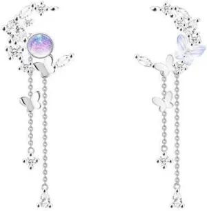 Earring Hoop Stud Drop & Dangle,Earring Korean Style Geometric Long Chain Purple Faux Crystal Moon Star Butterfly Inlaid Rhinestone Long Tassel Earrings