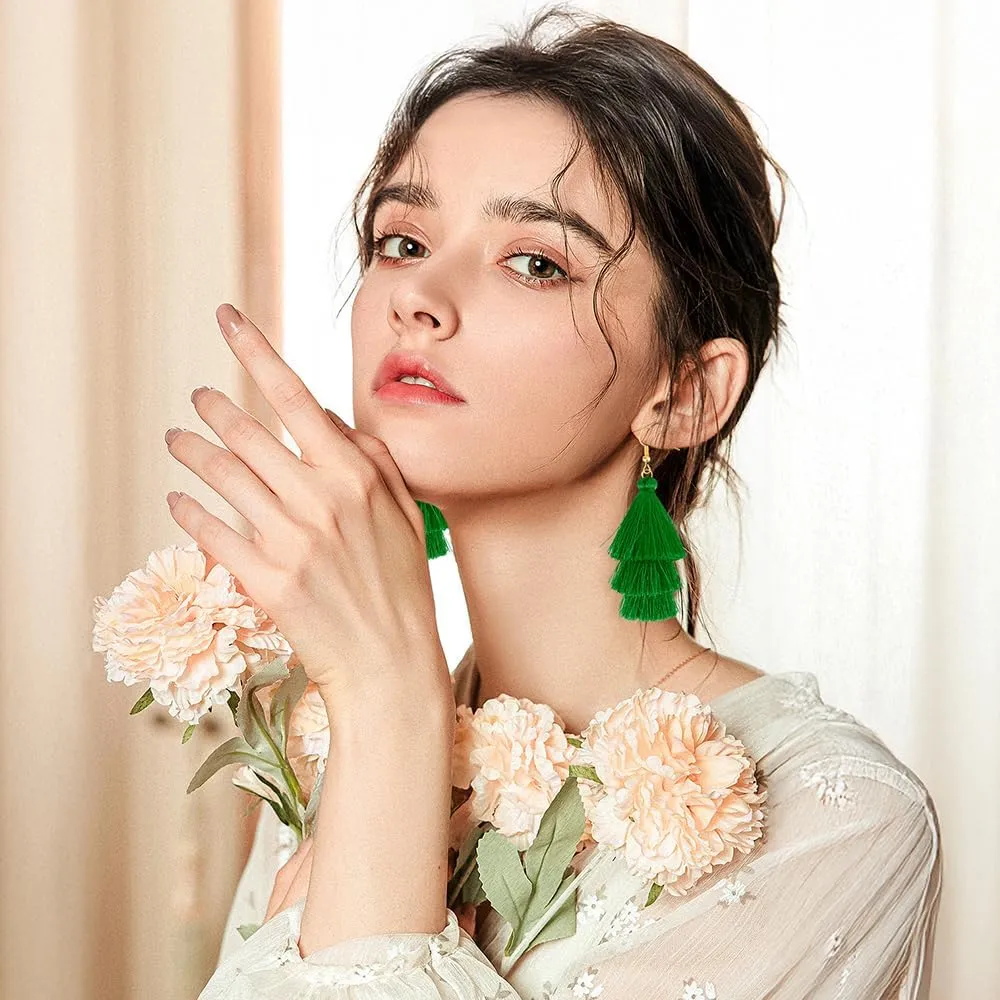 Earrings for Women Dangling, Layered Tassel Earrings Fringe Earrings Bohemian Studs Drop Earrings
