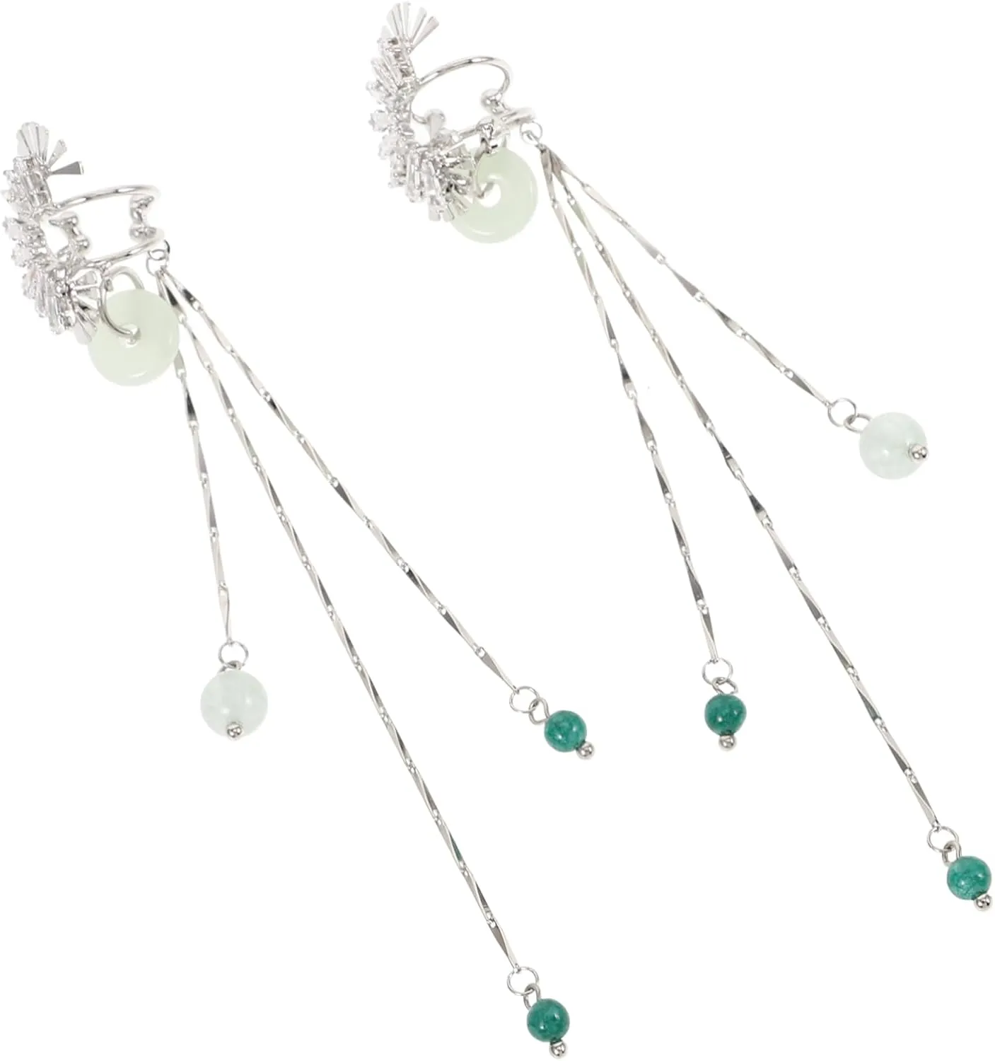 Elegant Fan Shape Zircon Tassel Earrings Minimalist Clip-on Long Drop Earrings for Women