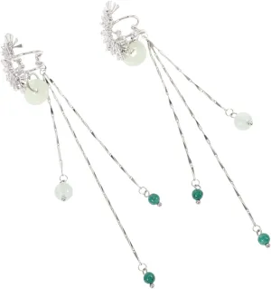 Elegant Fan Shape Zircon Tassel Earrings Minimalist Clip-on Long Drop Earrings for Women