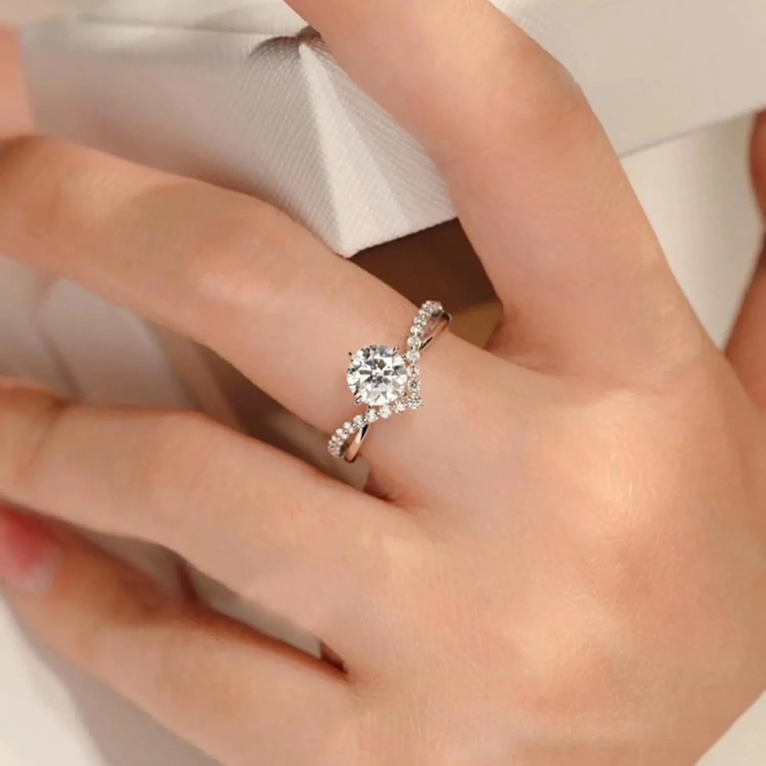 Engagement Ring Moissanite Rings for Women Sterling Silver Ring Wedding Promise Rings for Her