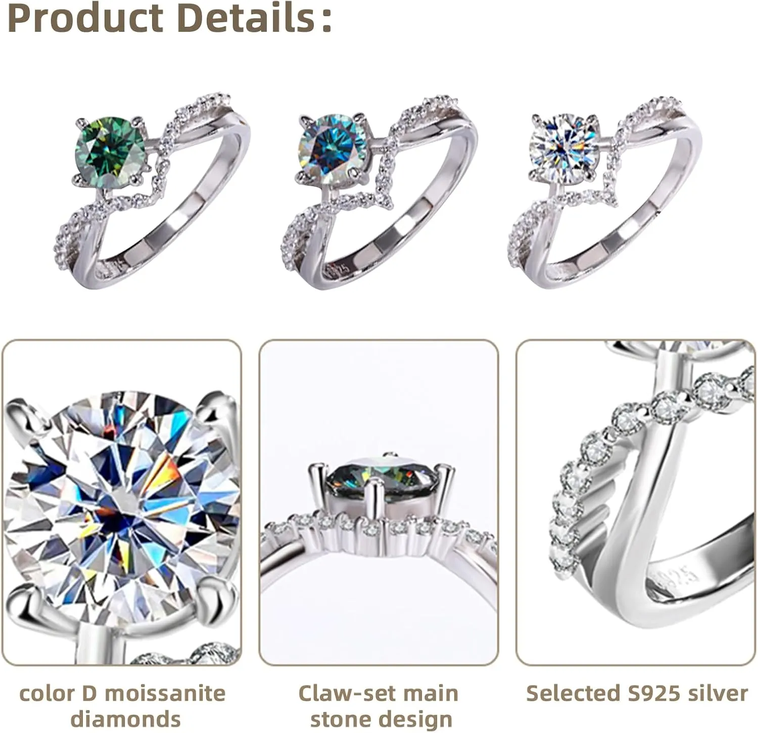 Engagement Ring Moissanite Rings for Women Sterling Silver Ring Wedding Promise Rings for Her