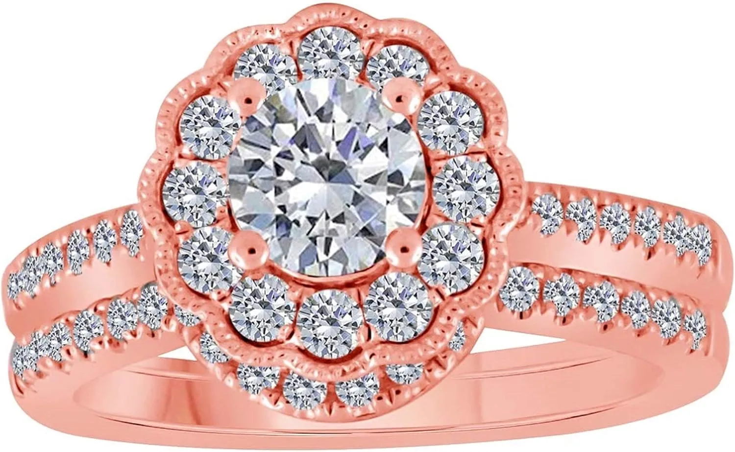 Engagement Rings for Women 1.25 Carat 14K Diamond Bridal Set Engagement Ring In Solid Rose, White & Yellow Gold Wedding Jewelry Collection -Valentines Day Gift for Her