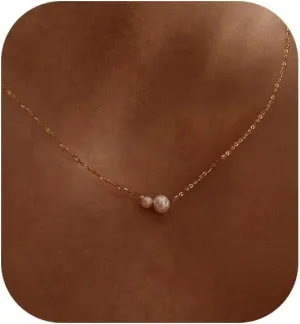 Ewrkbr Gold Pearl Necklaces for Women - 14K Gold Plated Dainty CZ Pearl Choker Necklace for Trendy Formal Wedding Occasions