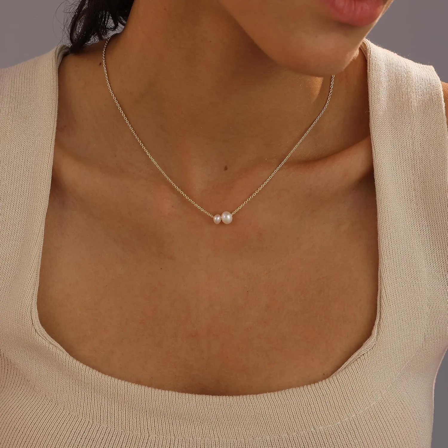 Ewrkbr Gold Pearl Necklaces for Women - 14K Gold Plated Dainty CZ Pearl Choker Necklace for Trendy Formal Wedding Occasions