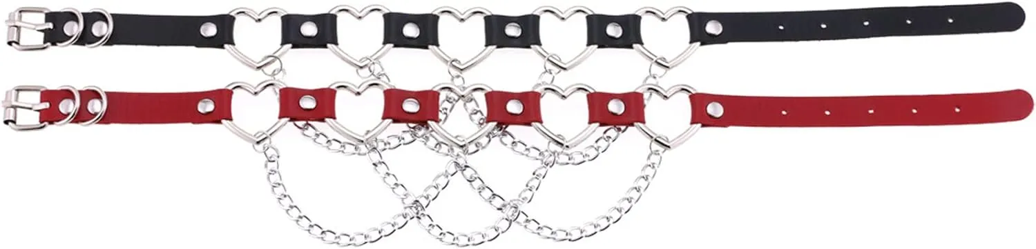 eYLun Women Goth Choker Punk Heart Leather Chain Collar Necklaces