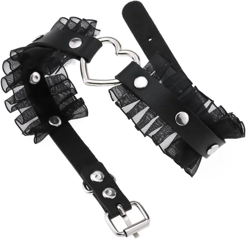 eYLun Women Gothic Goth Adjustable Choker, Lace Heart Punk Leather Collar Necklaces