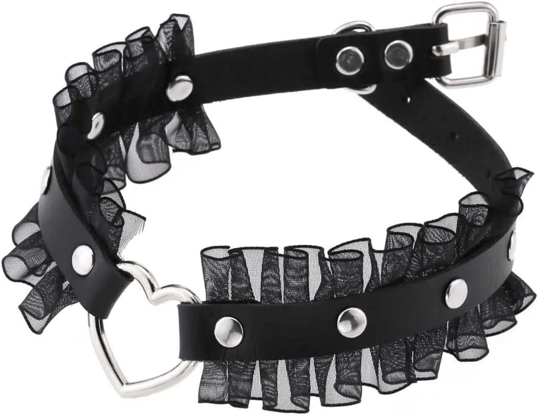 eYLun Women Gothic Goth Adjustable Choker, Lace Heart Punk Leather Collar Necklaces