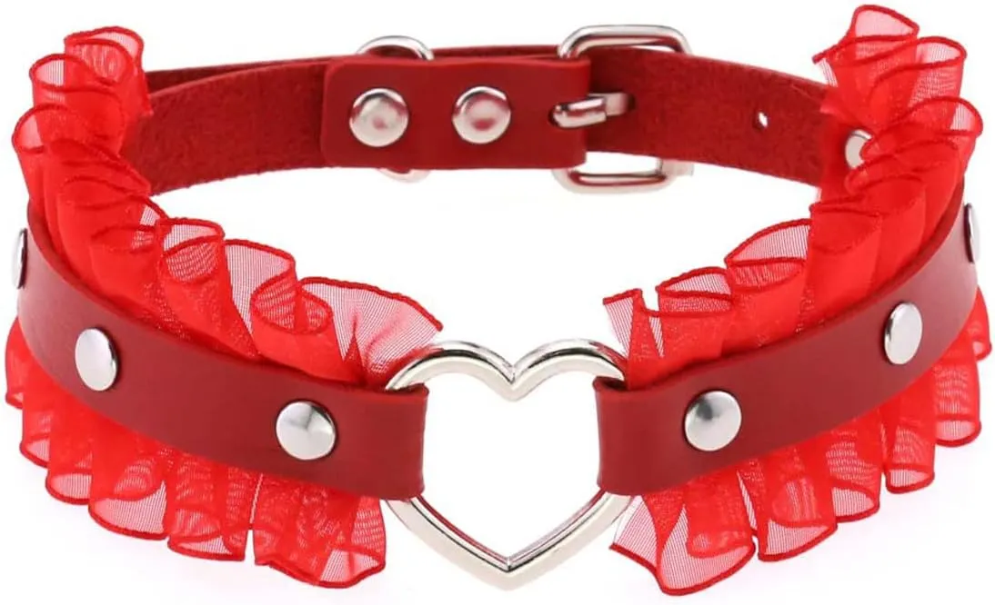 eYLun Women Gothic Goth Adjustable Choker, Lace Heart Punk Leather Collar Necklaces