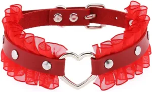 eYLun Women Gothic Goth Adjustable Choker, Lace Heart Punk Leather Collar Necklaces