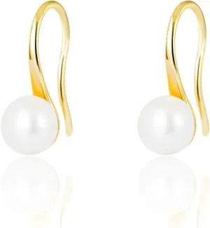 Fashion 14K Gold Plated, AAA  Quality Handpicked Freshwater Cultured Stud Pearl Earrings, 6.5-7mm Classical Drop Dangle Earrings Jewelry for Women, white