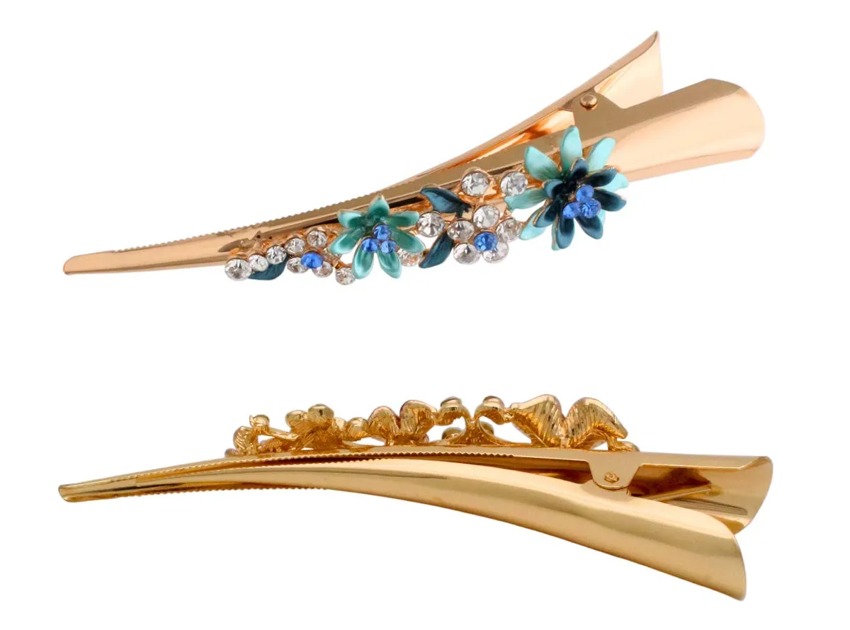 Fashion & Lifestyle Set of 4 Large Metal Alloy Alligator Sectioning Clips for Women and Girls - Pretty Strong Clamp Hair Pins Non-Slip Hair Grips Accessories for Thick Hair, Gold