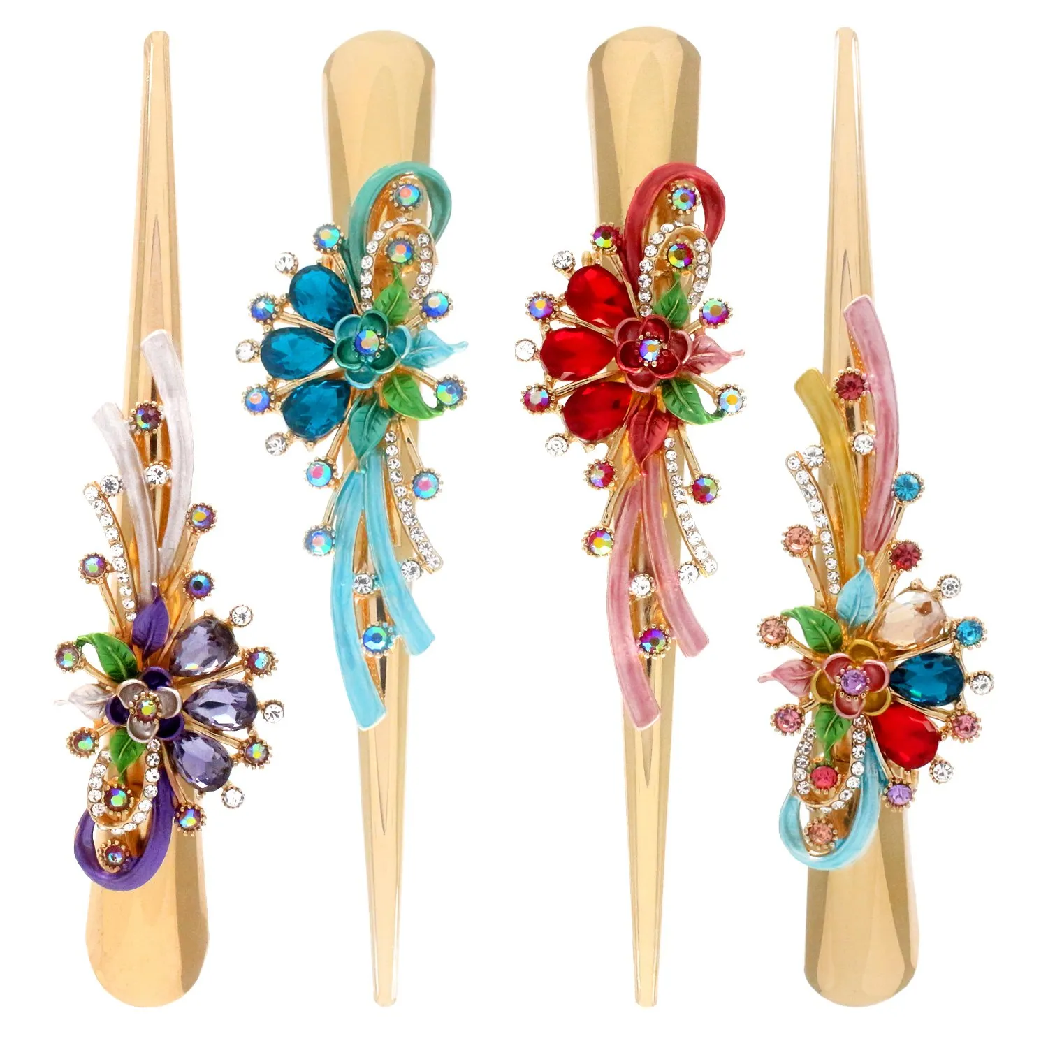 Fashion & Lifestyle Set of 4 Large Metal Alloy Alligator Sectioning Clips for Women and Girls - Pretty Strong Clamp Hair Pins Non-Slip Hair Grips Accessories for Thick Hair, Gold