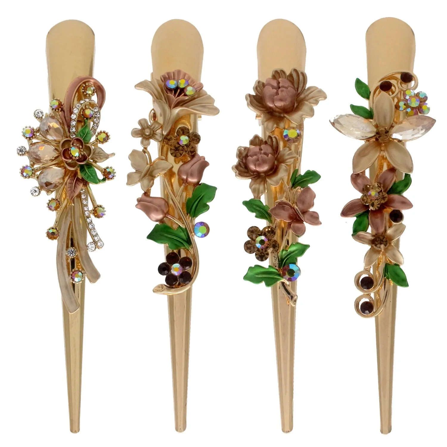 Fashion & Lifestyle Set of 4 Large Metal Alloy Alligator Sectioning Clips for Women and Girls - Pretty Strong Clamp Hair Pins Non-Slip Hair Grips Accessories for Thick Hair, Gold