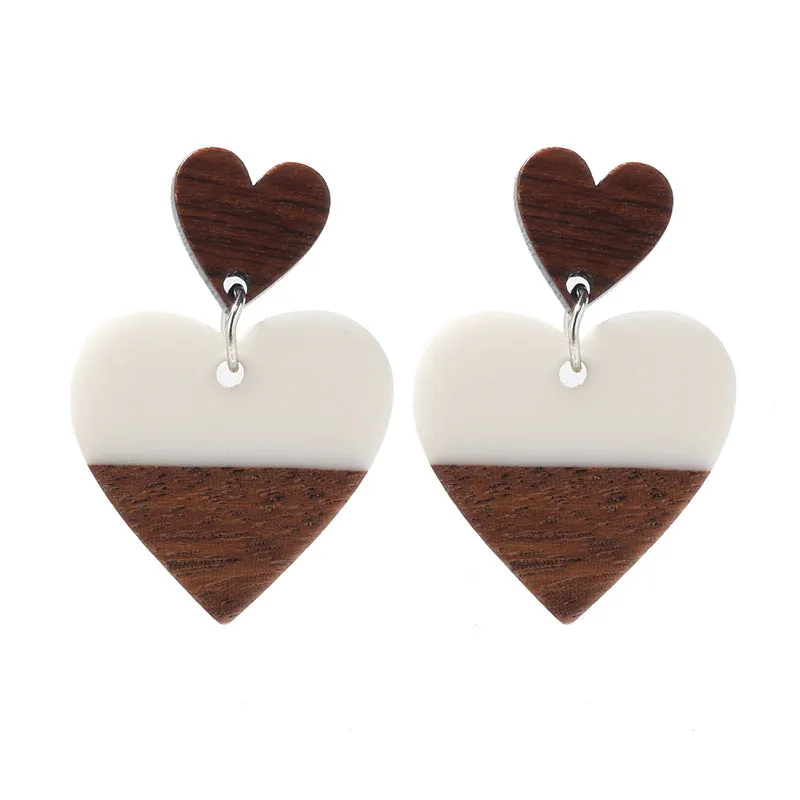 Fashion Exaggerated Geometry Heart-Shaped Wood Acrylic Earrings