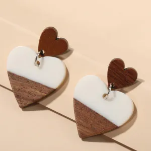 Fashion Exaggerated Geometry Heart-Shaped Wood Acrylic Earrings
