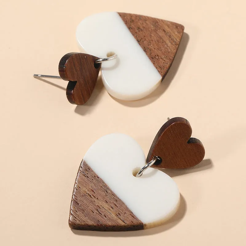Fashion Exaggerated Geometry Heart-Shaped Wood Acrylic Earrings