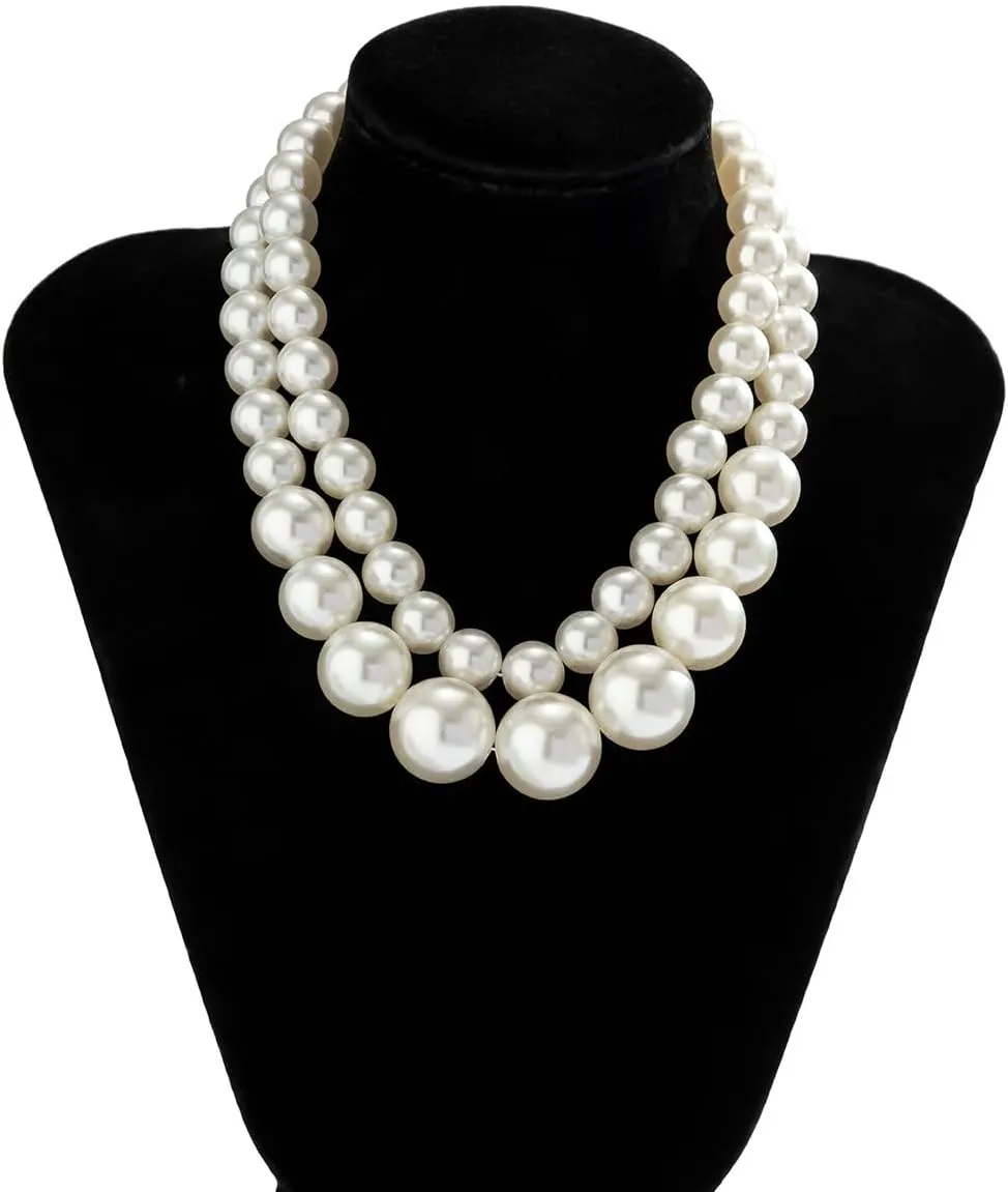 Faux Pearl Choker Necklaces Boho 1920s Imitation Pearl Strand Necklace Vintage Chunky Layered Pearl Necklace Costume Jewelry