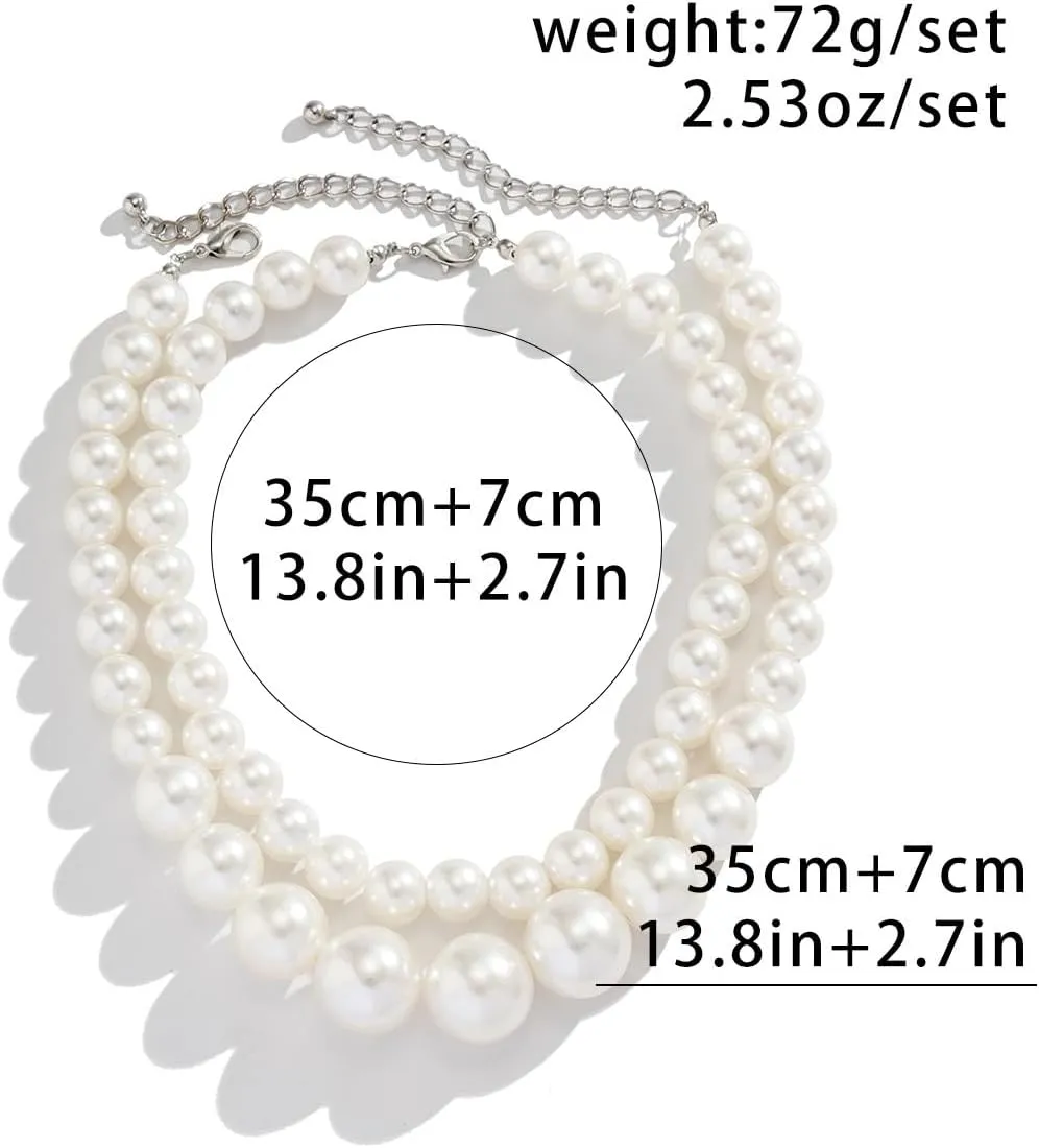 Faux Pearl Choker Necklaces Boho 1920s Imitation Pearl Strand Necklace Vintage Chunky Layered Pearl Necklace Costume Jewelry