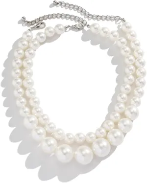 Faux Pearl Choker Necklaces Boho 1920s Imitation Pearl Strand Necklace Vintage Chunky Layered Pearl Necklace Costume Jewelry