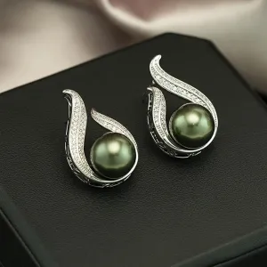 Flame Shaped Zircon Inlaid Pearl Earrings - 925 Sterling Silver