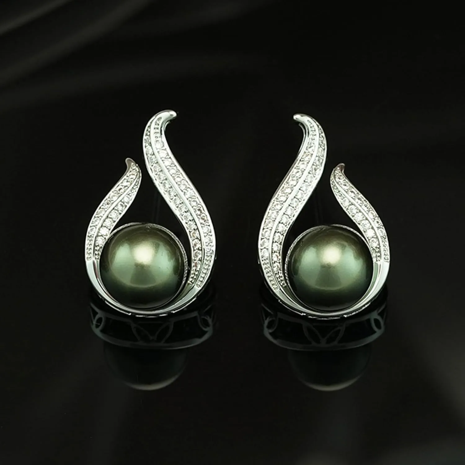 Flame Shaped Zircon Inlaid Pearl Earrings - 925 Sterling Silver