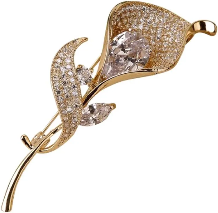 Flower Crystal Brooches Pins Fashion Beautiful Created Rhinestone Lily Floral Brooch Good Idea for Party Dance Wedding Banquet for Elegant Women Girl (Lily flower brooch)