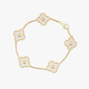 Four Leaf Yellow Gold Moissanite Motif Bracelet