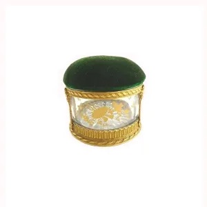 French Box Bronze Dore  Antique French Pin Cushion,  Hand Painted Gilt Details