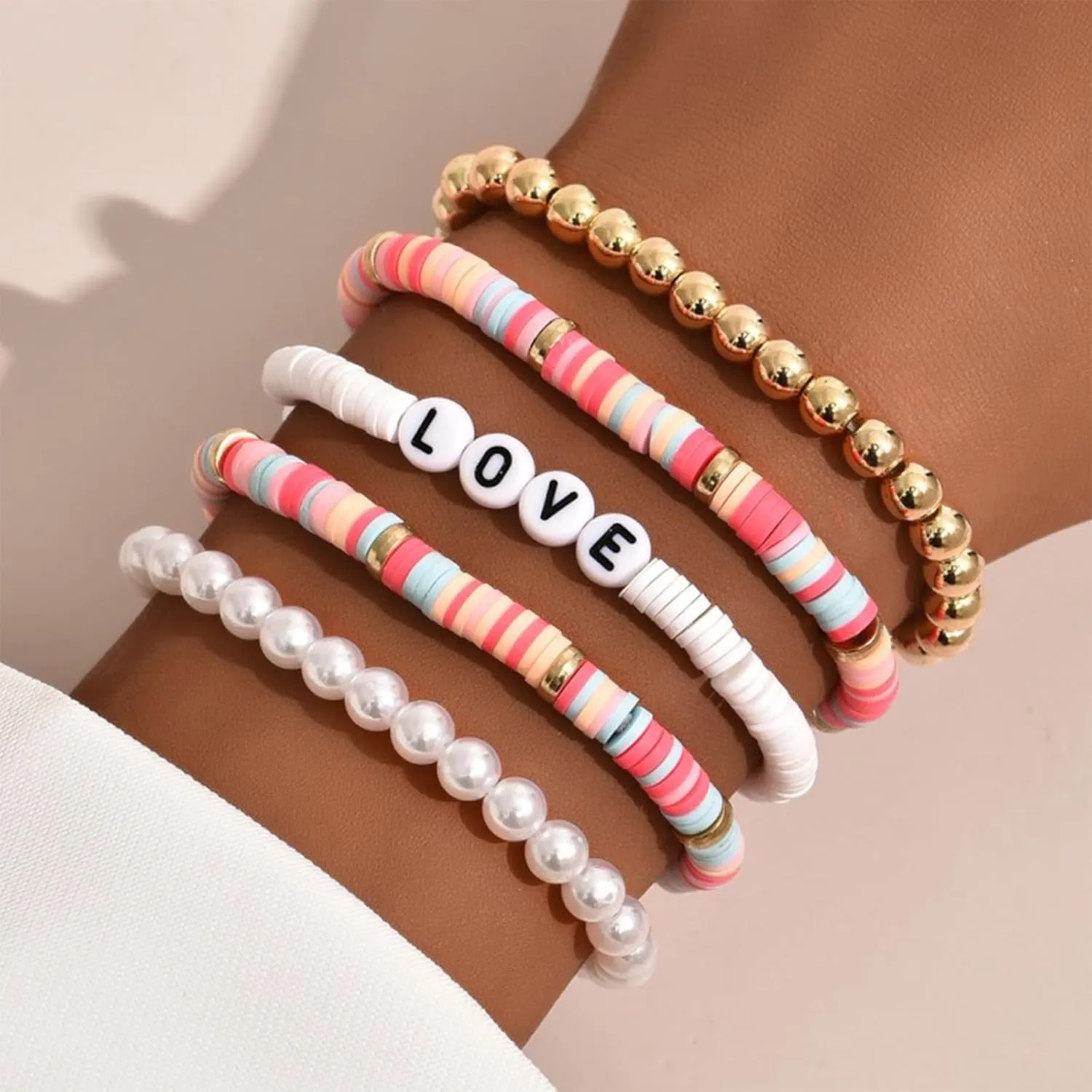 FUTIMELY Bohemian Heishi Surfer Beaded Bracelets Set for Women,Colorful Letter Beaded Beach Layering Bracelets Preppy y2k Elegant Personalized Jewelry