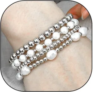 FUTIMELY Boho Gold Beaded Stretch Bracelets Set for Women Men,Vintage Baroque Pearls Layered Stacking Ball Bracelets,Elastic Round Bead Bracelets Jewelry Gifts