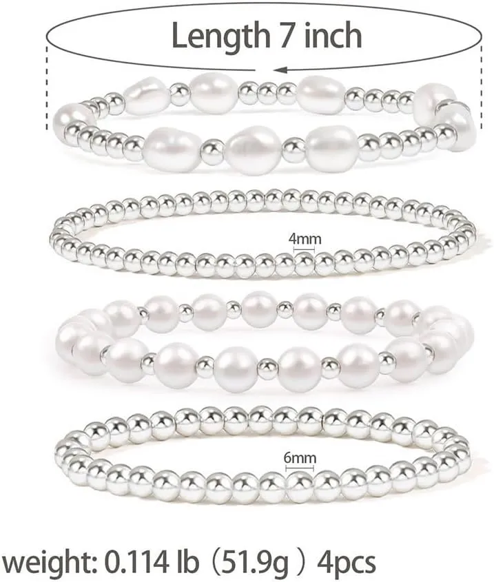 FUTIMELY Boho Gold Beaded Stretch Bracelets Set for Women Men,Vintage Baroque Pearls Layered Stacking Ball Bracelets,Elastic Round Bead Bracelets Jewelry Gifts