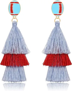 Game Day Earrings Sport Football Tassel Drop Earrings Fun Team Color Statement Earrings Game Day Team Supports Fan Jewelry Gift