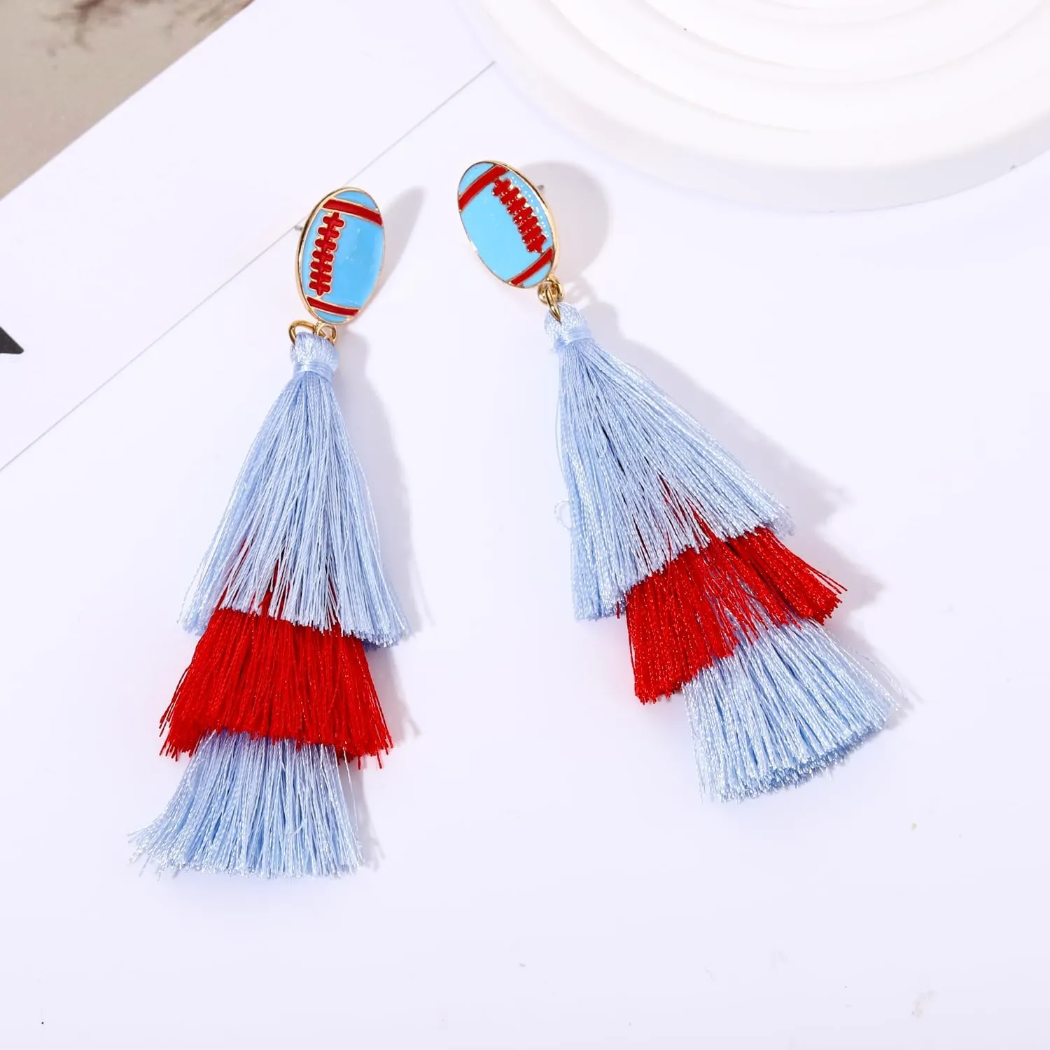 Game Day Earrings Sport Football Tassel Drop Earrings Fun Team Color Statement Earrings Game Day Team Supports Fan Jewelry Gift
