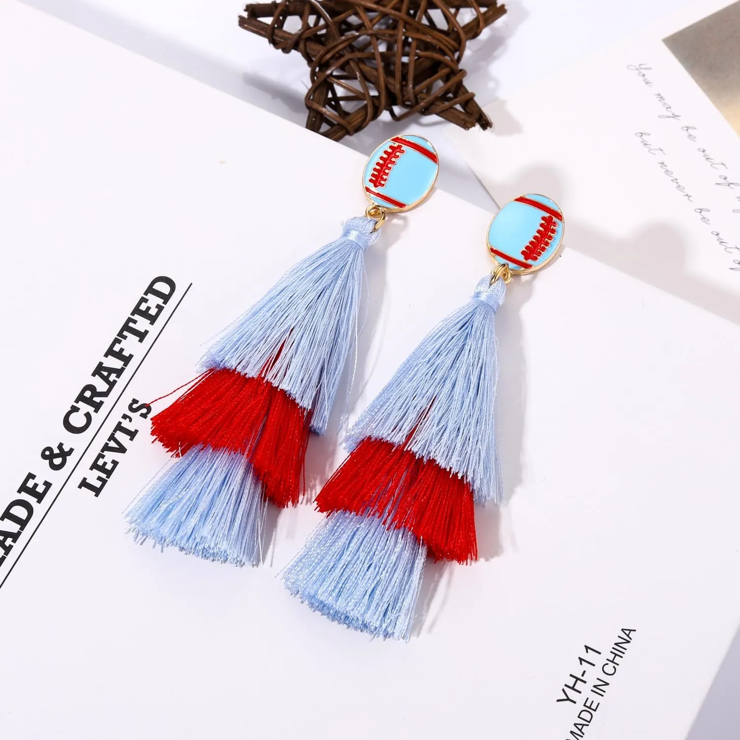Game Day Earrings Sport Football Tassel Drop Earrings Fun Team Color Statement Earrings Game Day Team Supports Fan Jewelry Gift
