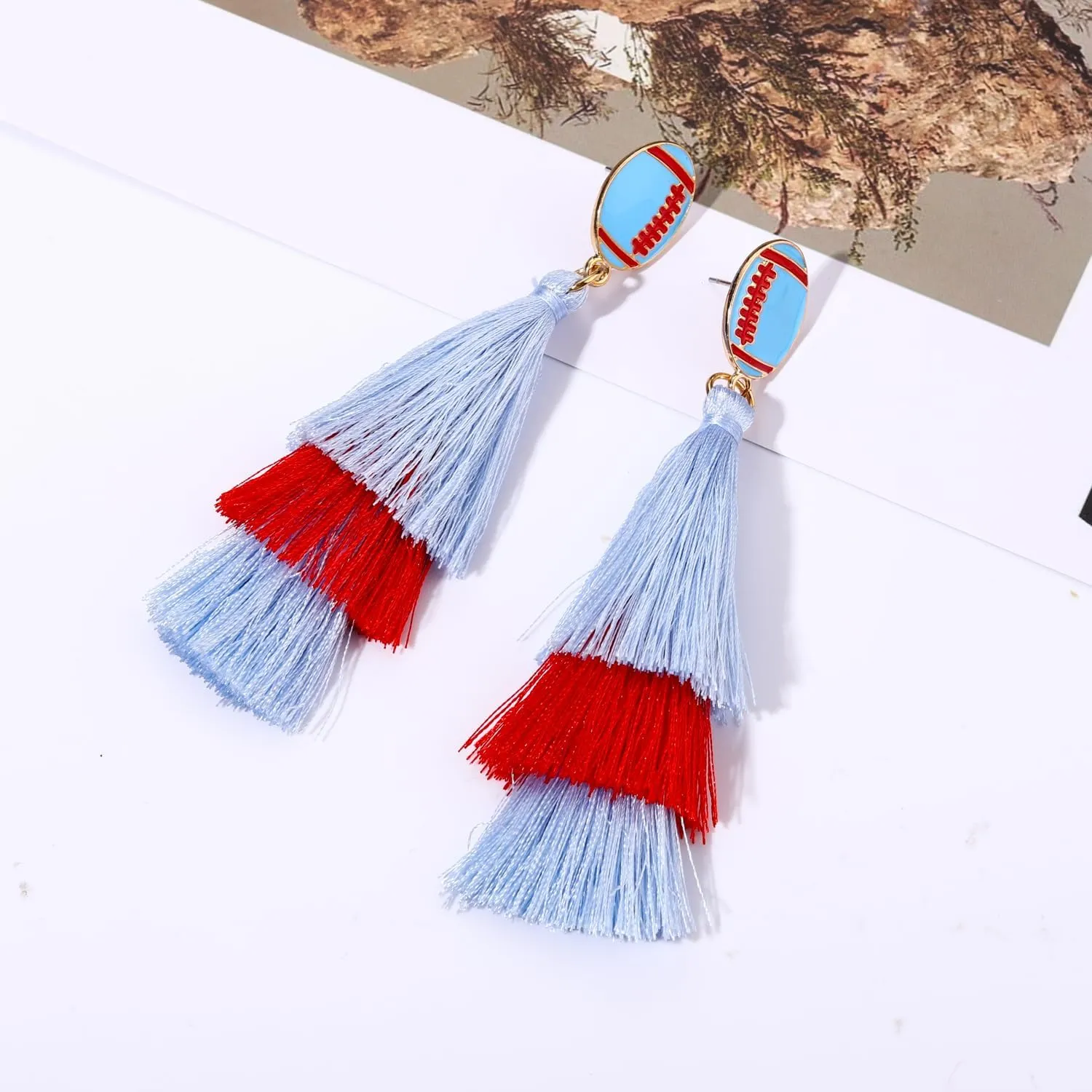Game Day Earrings Sport Football Tassel Drop Earrings Fun Team Color Statement Earrings Game Day Team Supports Fan Jewelry Gift