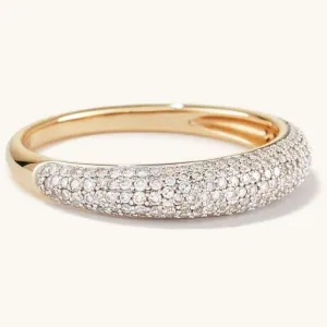 Generic 0.50 Ct Round Cut Diamond Thin Pave Wedding Ring Delicate Dome Shape Engagement Ring For Women 14K Gold Plated Engagement Ring 925 Sterling Silver Handmade Anniversary Ring, Yellow