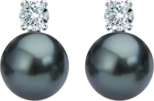 Genuine Tahitian Black Pearl Earrings Jewelry for Women, Sterling Silver Moissanite Stud Earrings Gifts for Mom Wife Her (9-10mm)