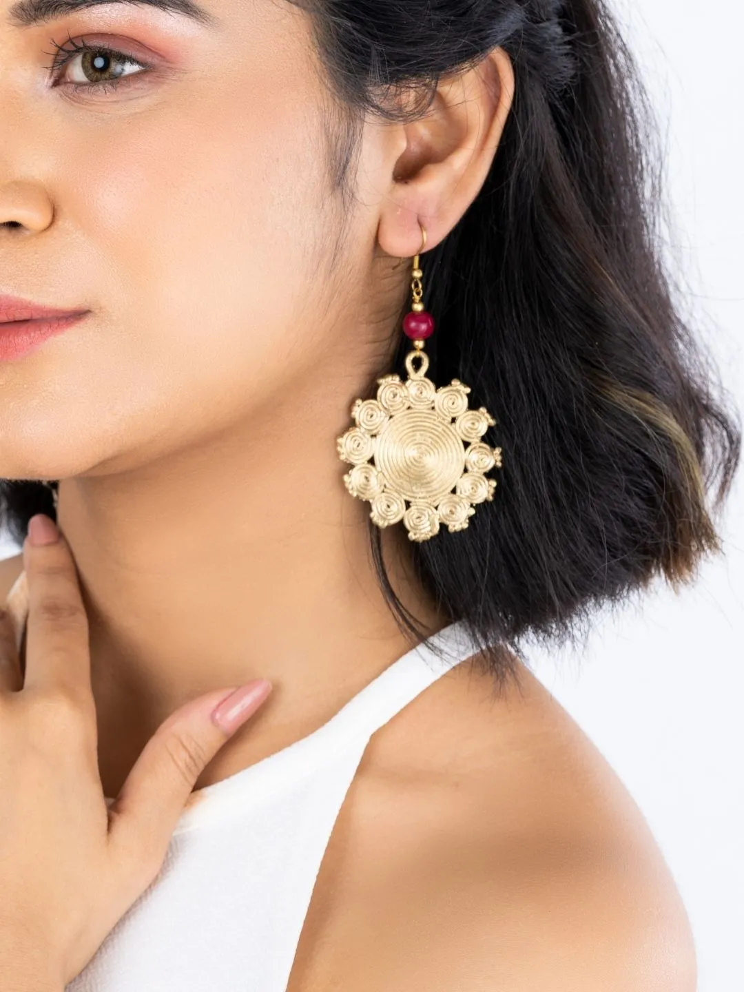 Geometric Circular Hook Earrings