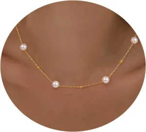 GolbalJew Cute Necklace for Women 18K Gold Plated Dainty Pearl Chain Choker Necklaces Trendy Jewelry Gift