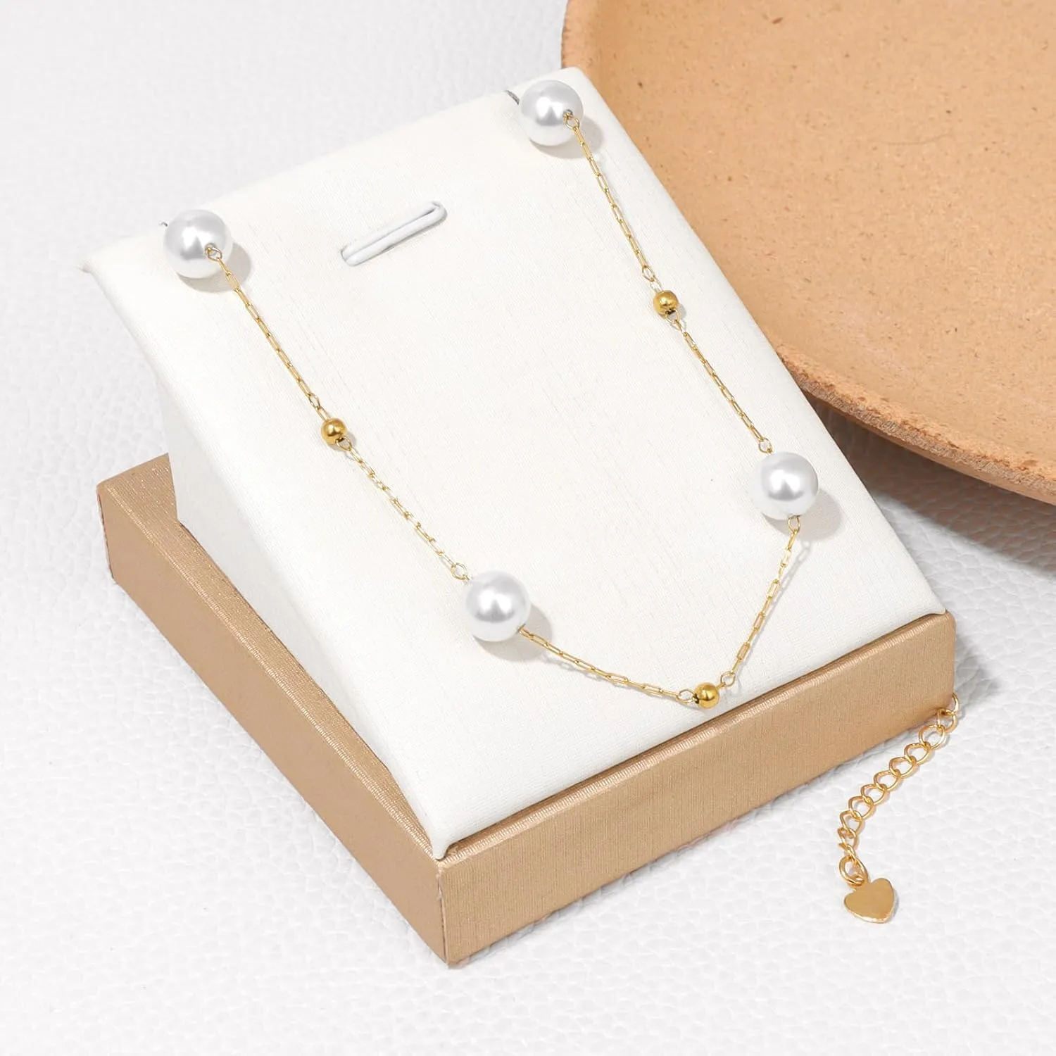 GolbalJew Cute Necklace for Women 18K Gold Plated Dainty Pearl Chain Choker Necklaces Trendy Jewelry Gift