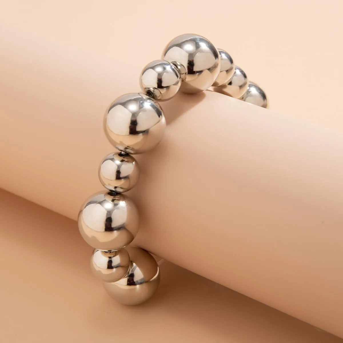 Gold Beaded Bracelet for Women Big Round Ball Beaded Elastic Bracelet Chunky Gold Bracelets Adjustable Stretch Strand Bracelets Fashion Dainty Jewelry Gift for Women