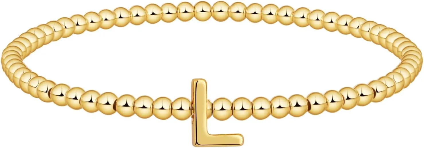 Gold Beaded Bracelets for Women, 14K Gold Plated C Initial Bracelets Trendy Strand Stretch Bracelet Dainty Gold Letter Bracelet for Women Jewelry Gifts