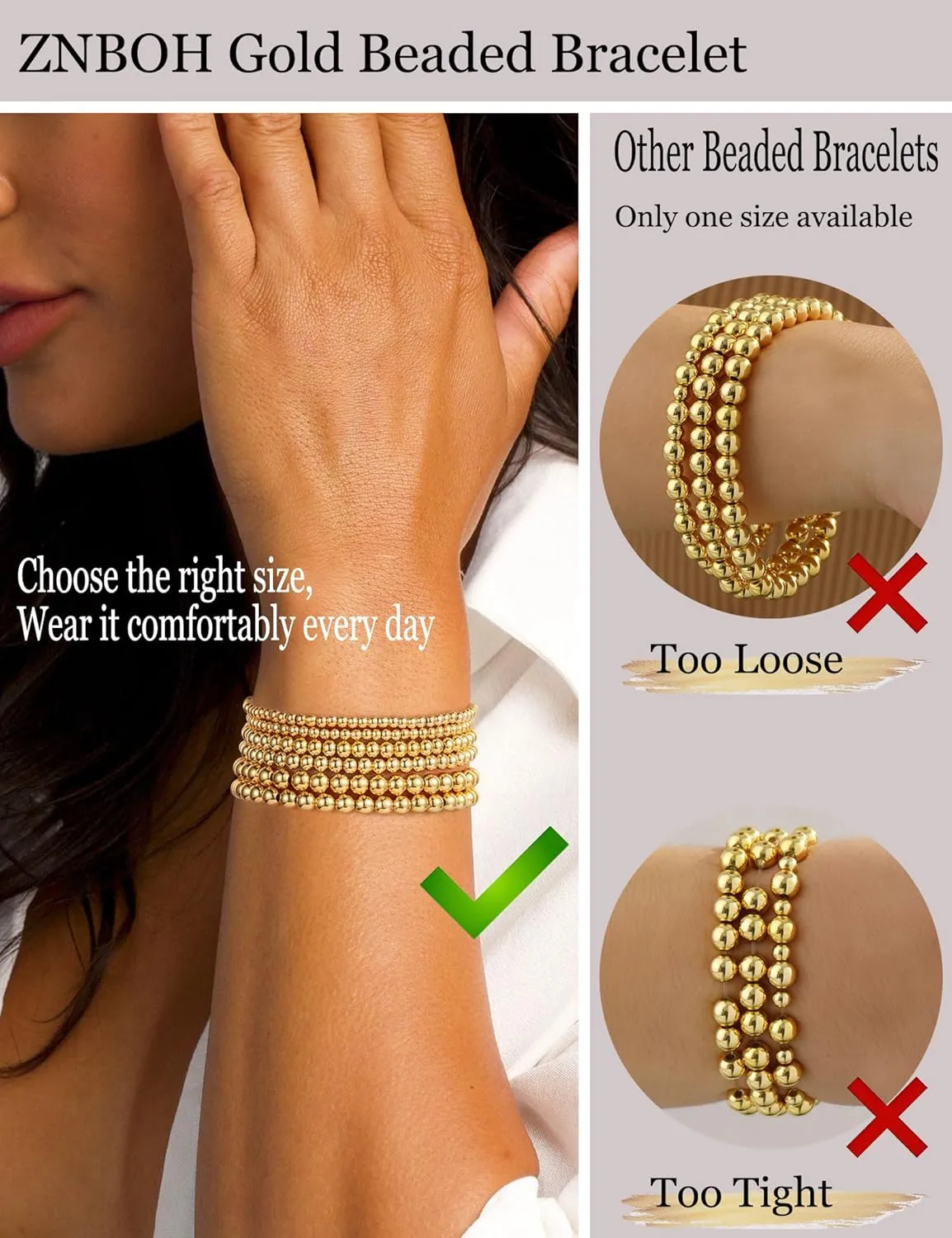 Gold Bracelets for Women Beaded Bracelet 18K Gold Plated Stretch Bracelet Stack Stackable Bead Ball Bracelet Set Non Tarnish Dainty Pearl Adjustable Trendy Gift Gold Jewelry for Women