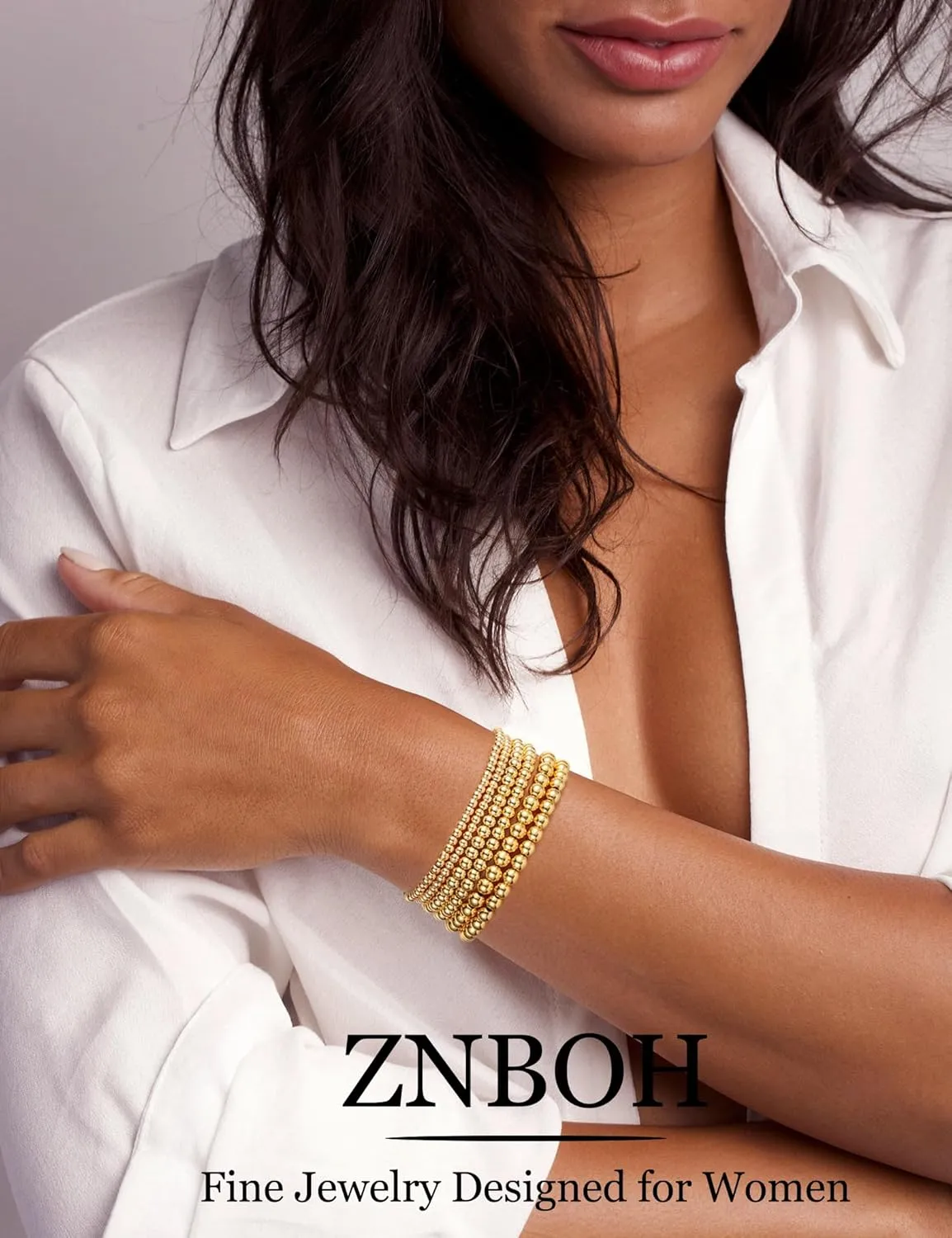 Gold Bracelets for Women Beaded Bracelet 18K Gold Plated Stretch Bracelet Stack Stackable Bead Ball Bracelet Set Non Tarnish Dainty Pearl Adjustable Trendy Gift Gold Jewelry for Women