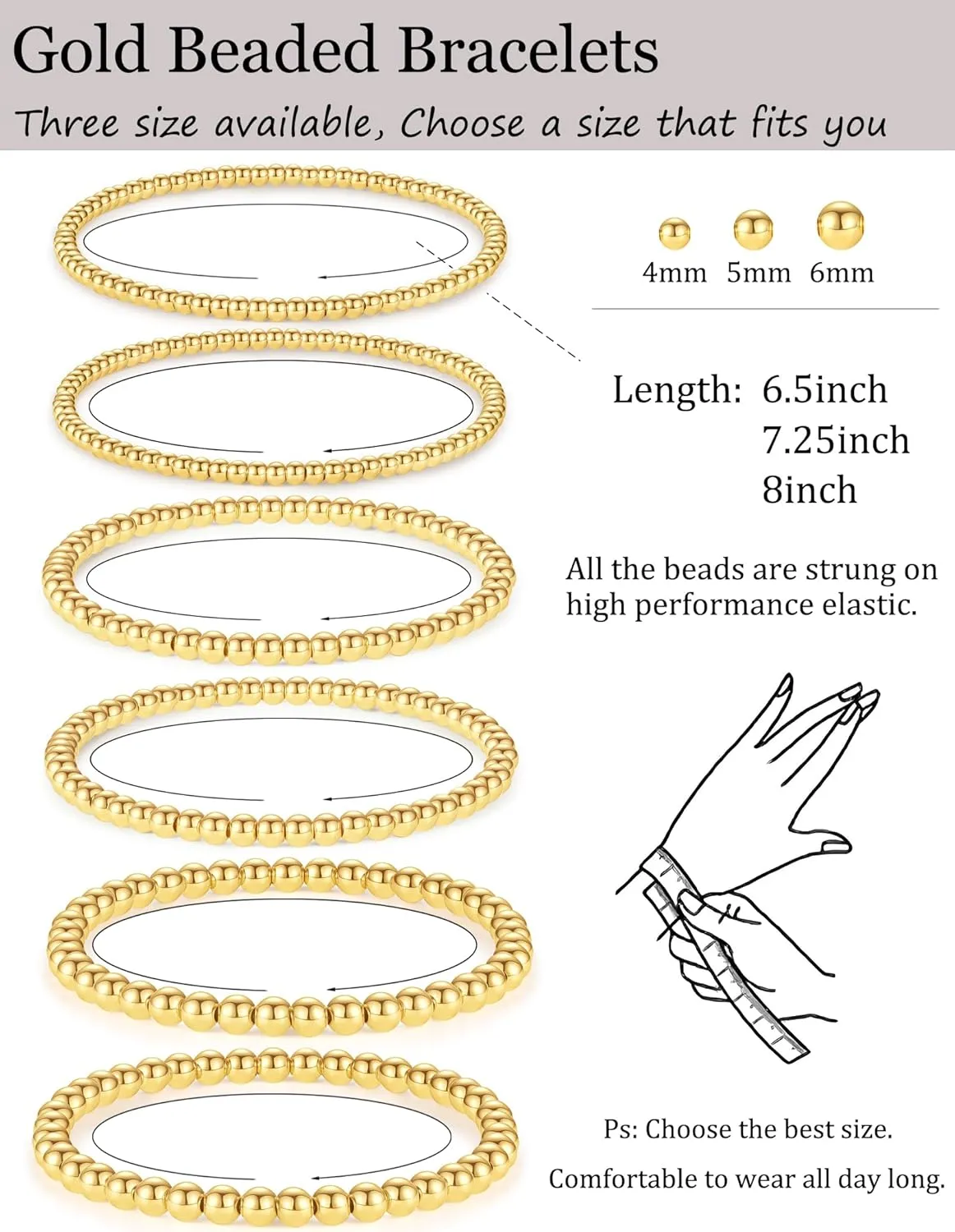 Gold Bracelets for Women Beaded Bracelet 18K Gold Plated Stretch Bracelet Stack Stackable Bead Ball Bracelet Set Non Tarnish Dainty Pearl Adjustable Trendy Gift Gold Jewelry for Women