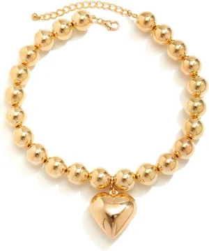 Gold Heart Pearl Necklaces for Women Gold Plated Chunky Big Heart Choker Necklaces Punk Exaggerate Peal Bead Choker Necklace