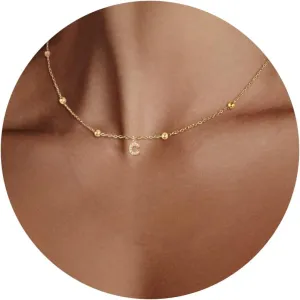 Gold Initial Necklace for Women, Dainty 18K Gold Plated CZ Initial Necklace A-Z Pendant Choker Necklace Trendy Cute Initial Letter Necklace Gold Jewelry Necklace for Gift