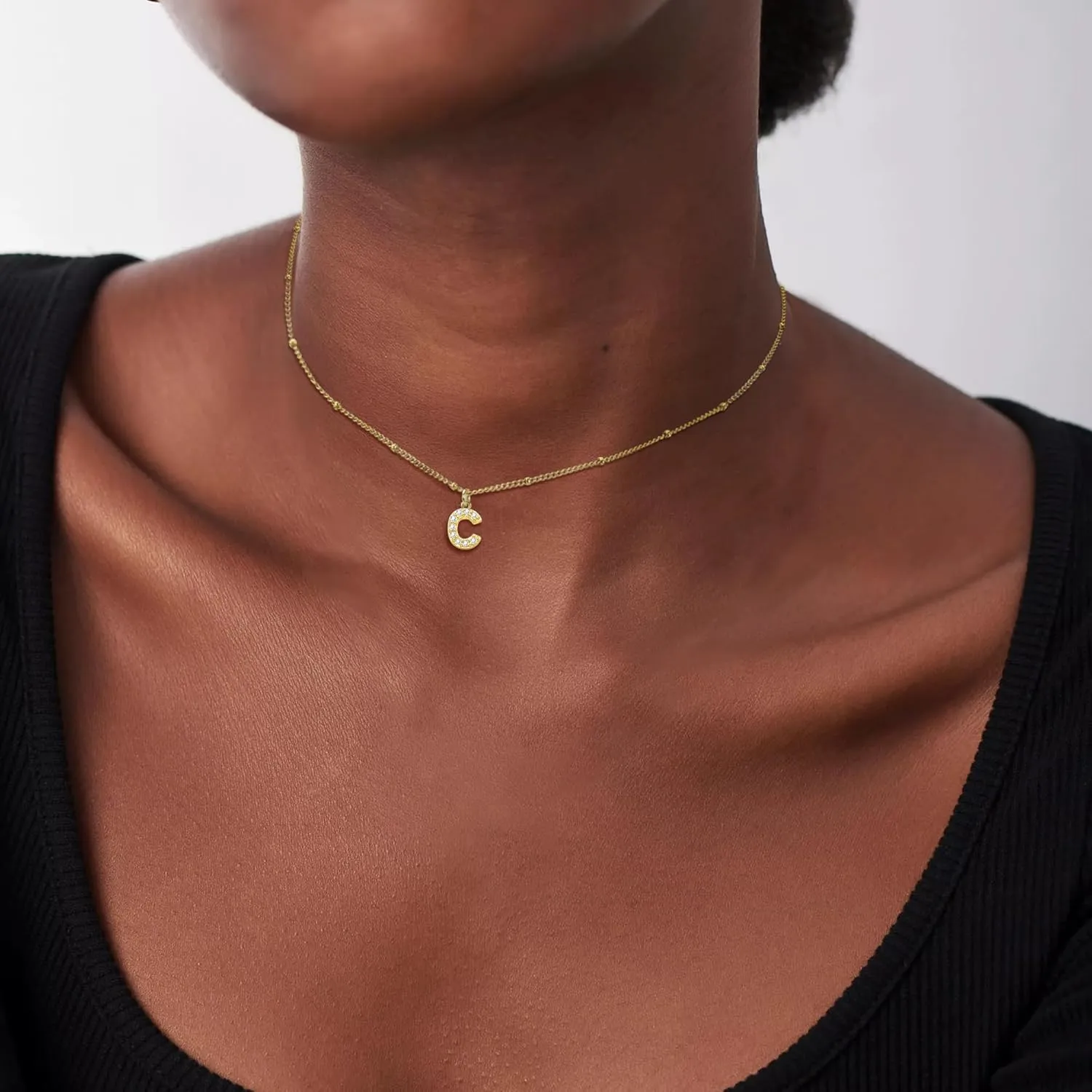 Gold Initial Necklace for Women, Dainty 18K Gold Plated CZ Initial Necklace A-Z Pendant Choker Necklace Trendy Cute Initial Letter Necklace Gold Jewelry Necklace for Gift