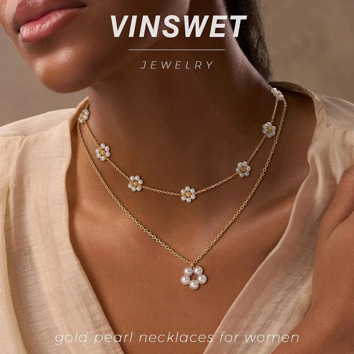 Gold Pearl Necklaces Set for Women 14K Gold Plated Dainty Layered Pearl Cute Bow Pearl Y-Shaped Gold Necklace Gifts for Women Gold Trendy Jewelry Gifts